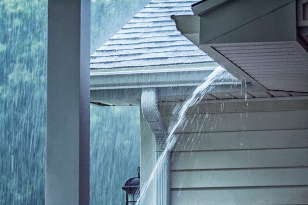 Image of rain rolling off roof. Prepare Your Cooling System for Monsoon Weather.