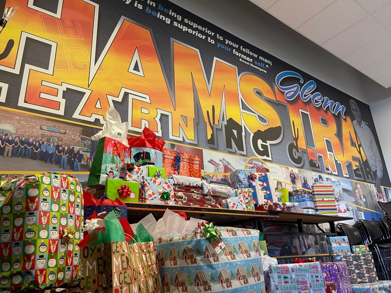 Wrapped gifts at Hamsta Christmas event